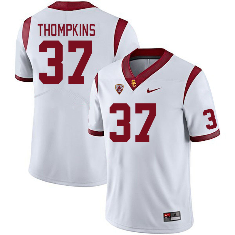 Men #37 Devan Thompkins USC Trojans College Football Jerseys Stitched Sale-White